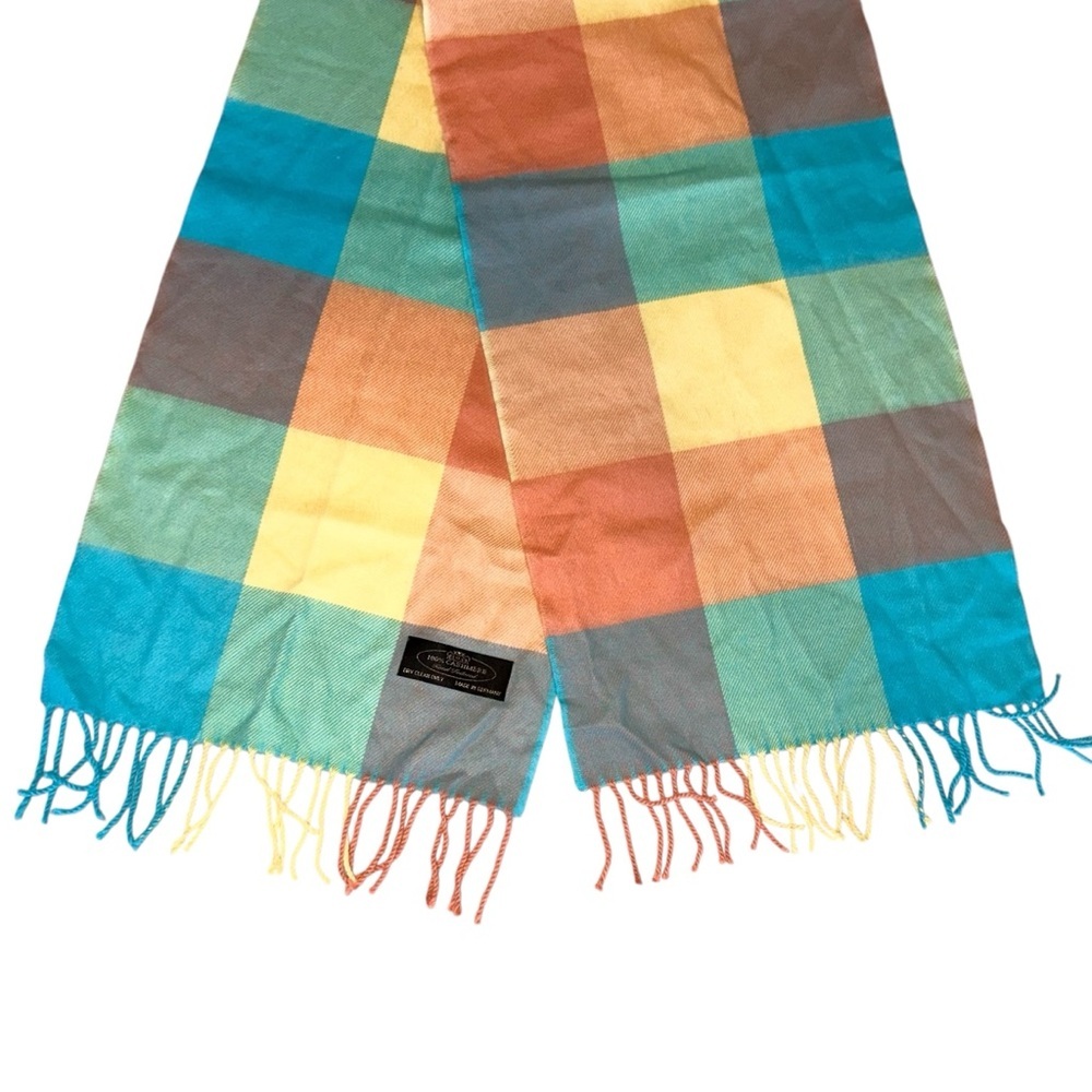 100% Cashmere Luxury Scarf Made in Germany Pastel Block Check Unisex 69x12”